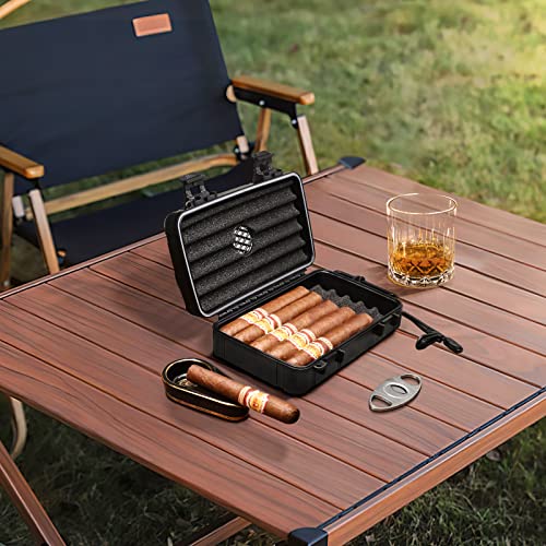 Flauno Travel Cigar Humidor Case - Portable Cigar Box with Humidifier Disc & Cigar Cutter | Waterproof | Airtight | Durable (Holds up to 10 Cigars) - size: Holds up to 10 Cigars