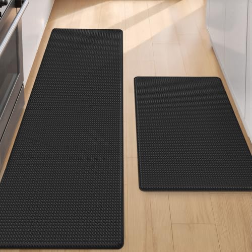 Color&Geometry Anti Fatigue Cushion Padded Kitchen Mat for Floor - 17x29+17x59, Easy Clean, Waterproof & Oil Proof, Anti Slip, Foam Rubber Runner Rug for Front Sink Comfort Standing, Black Set of 2 - color: Black, size: 17"x29"+17"x59"