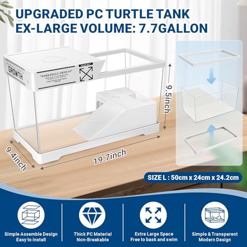 GOZILLA Turtle Tank Kit+Lamp+Filter, Upgrade PC Turtle Tank Starter Kit with Adjustable Lamp & Filter,Reptile Habitat with Lid,Basking Platform for Small Reptiles(19.68× 9.52× 9.44''/White-Large-Kit) - color: Large-White-KIT
