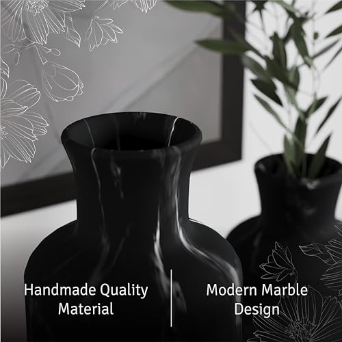 Creative Scents Black Marble Look 3pc Vase Set – Boho Vases for Decor, Modern Vases for Holding Pampas Grass, Dried/Fresh Flowers, Vases for Living Room - Kitchen, Bedroom, Office, Shelf Decor - color: Matte Black Marble Look