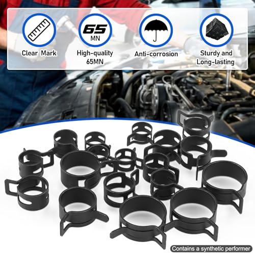 Toolwiz 120Pcs 6-25mm Spring Band Hose Clamp Assortment with Swivel Clamp Pliers, Constant Tension Radiator Hose Clamps, Black Hose Clips for Fuel Line, Silicone Vacuum Hose, Air Tube, Water Pipe - style: 120Pcs Spring Clamps with Plier