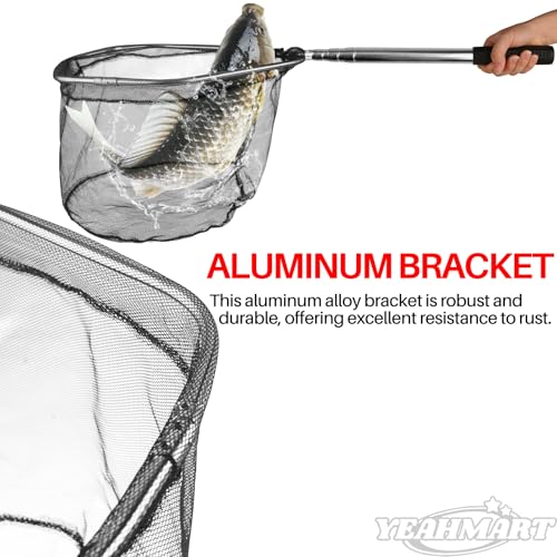 Yeahmart Fishing Landing Net with Telescopic Aluminum Handle Pole, Collapsible Nylon Mesh Minnow Fish Net for Saltwater & Freshwater, Portable Fishing Gear for Kids, Men, Women, Extends 21-75 Inches - style: 61.4" Full Length (4 Sectional Handle)