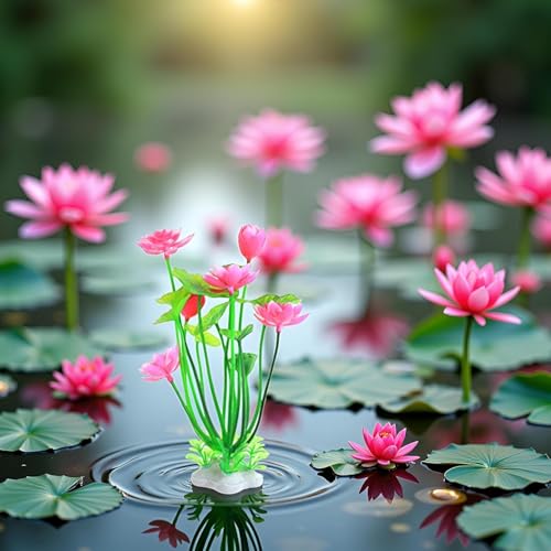 GANPUB 2Pcs Artificial Water Plants, Aquatics Grass Flower Simulation Plastic Artificial Lotus Fish Tank Ornament Aquarium Décor