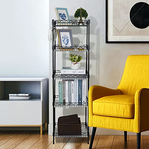 Storage Shelves, 5-Tier Wire Shelving Unit with Baskets Storage Rack Corner Shelf Shelving Adjustable Storage Shelf, 11.8" D x 15.7" W x 63" H, Black - size: 5-Black Net basket rack
