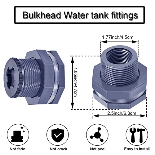 1” Female PVC Bulkhead Fitting with Plug Silicon Seal Gasket Water Tank Connector for 1.77 Inch or 2 Inch Hole Saw Rain Barrels, Aquariums (pack of 2) - color: 2 Pcs, size: 1 Inch