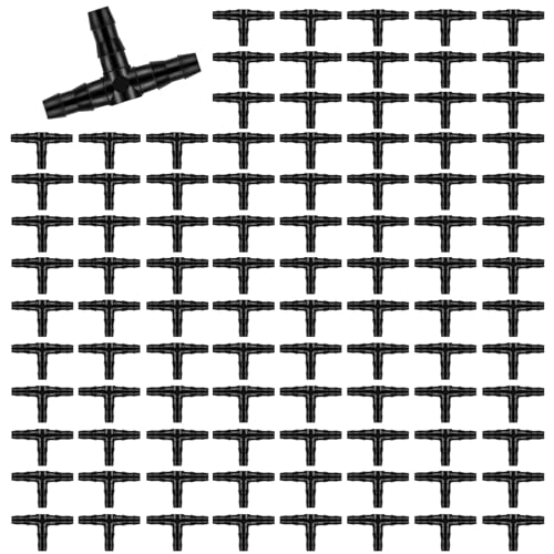 Kalolary 500PCS 1/4" Universal Barbed Tee Fittings, 1/4 Inch Barbed Tee Connectors Drip Irrigation Fittings for 4mm/7mm Water Tube Parts Drip Irrigation Hose Connector Watering System Part - size: 500 Count - 3.50 × 2.00 × 0.4 cm