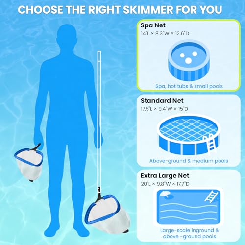 Poolvio 14" Pool Skimmer Net – Heavy Duty Leaf Net with Aluminum Frame with Diamond-Pattern Ultra-Fine Soft Mesh Bag – Pool Cleaning Tool for Leaves, Sand, Pollen & Small Debris (No Pole) - size: 14" Spa Pool Net