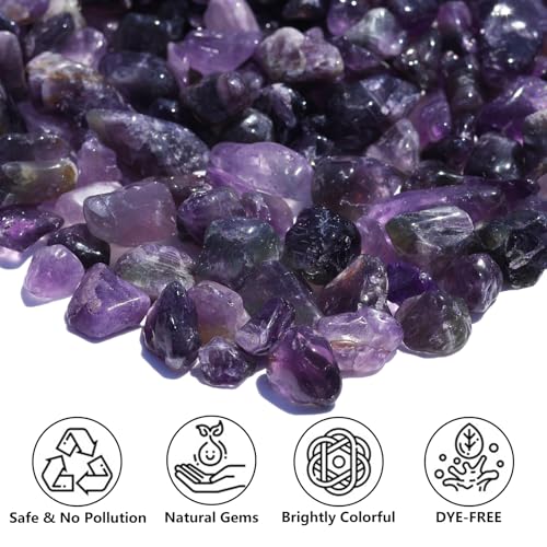 QYGL Polished Gem Stones Rocks – 0.9LB Natural Amethyst Crystal Chips Bulk, Tumbled Gemstones for Healing, Fish Tank Gravel, Vase Filler, DIY Crafts, Plant Pots & Home Decor - color: Amethyst