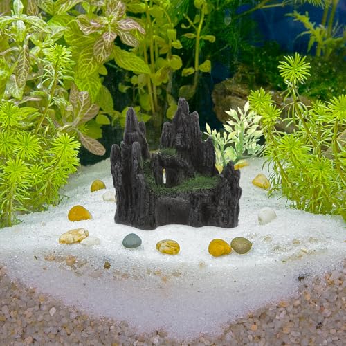 SHINEOFI Resin Aquarium Mountain Ornament Hiding Cave, Small Fish Tank Decoration for Shrimp and Reptile Shelter, Natural-Look Aquatic Landscape Accessory