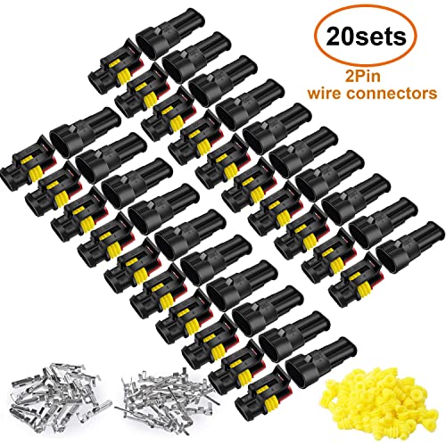20 Kits 2 Pin Connector Automotive Electrical Connectors Quick Disconnect 2 Wire Waterproof Connector Terminal Plug Kit with Ratchet Crimping Tool - color: 2pin/20kit With Crimper