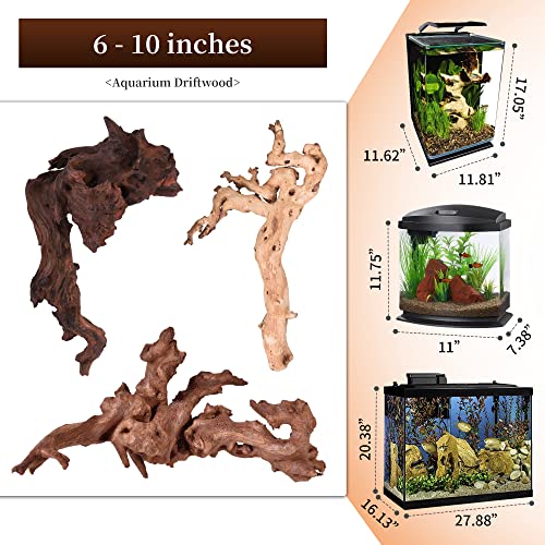 majoywoo Natural Coral Driftwood for Aquarium Decor Fish Tank Decorations, Assorted Driftwood Branch 6-10" 3 Pcs, Reptile Decor… - size: Mopani Driftwood 6 to 10 Inch (Pack of 3)