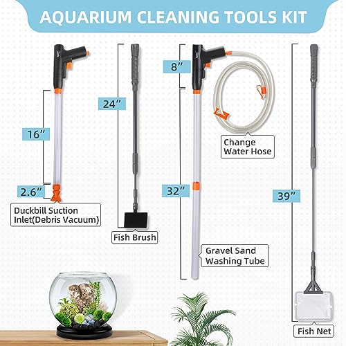 hygger Aquarium Gravel Cleaner Kit, Fish Net Aquarium Cleaning Brush, Patented Water Changer Gravel Vacuum Fish Tank Sand Cleaner Kit Aquarium Siphon Vacuum Cleaner with Water Hose Controller Clamp