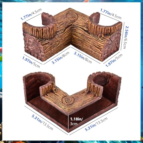Aquarium Underground Corner Cave, Natural-Looking Wood-Like Viewing Fish & Shrimp Under Gravel Tunnel Fish Tank Decor Decoration Hideout for Corydora Catfish, Kuhli Loach, Pleco