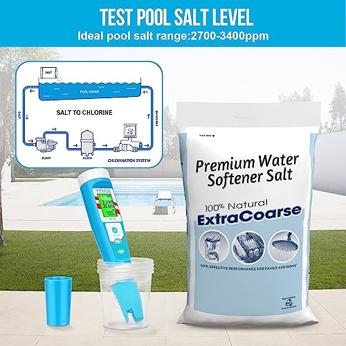 7 in 1 Chlorine Meter Digital Chlorine pH Tester Salt pH Meter for Saltwater Pool pH Conductivity for Hydroponic Drink Water TDS Meter YINMIK pH Chlorine Salinity EC TDS ORP Temp Reader for Aquarium - color: Blue pH meter