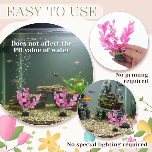 2 Pcs 4 Inch Small Aquarium Plants for Betta Fish Tank, Aquarium Plants Decorations Fish Tanks Plants Leaf Hammock Water Grass Decoration(Pink)