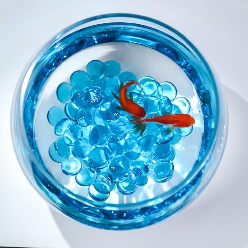 CYS EXCEL Light Blue Glass Gemstone Beads Vase Fillers (1 LB) Flat Marble Beads Multiple Color Choices Aquarium Decor Rocks Floral Stones Decorative Mosaic Glass Gem Pebbles (Approx. 85~100 PCS) - color: Light Blue, size: 1 lb
