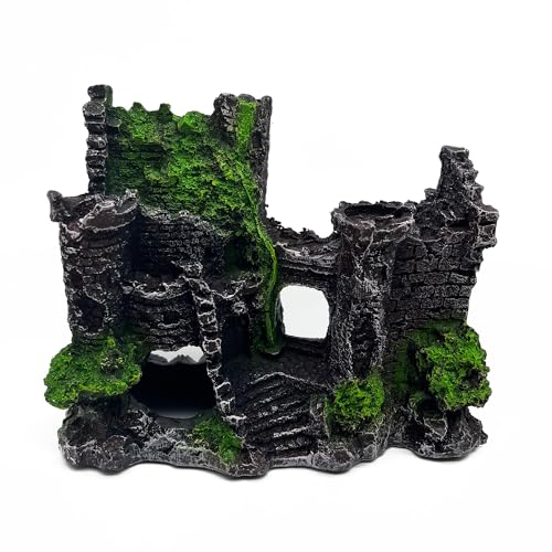 Mipukbay Green Aquarium Decor Castle, Resin Fish Tank Decoration Ornament for Freshwater/Saltwater, Safe Landscape Rock Cave Hideout for Betta Fish, Goldfish and Aquatic Pets - size: Castle