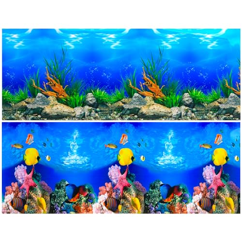 Lainrrew Aquarium Background Poster HD, Dual-Sided Water Plants & Fish Tank Landscape, 16"x40", Vivid Marine Life, Waterproof Scenery, Easy to Install, Durable Tank Decor (Type 1) - color: Type 1