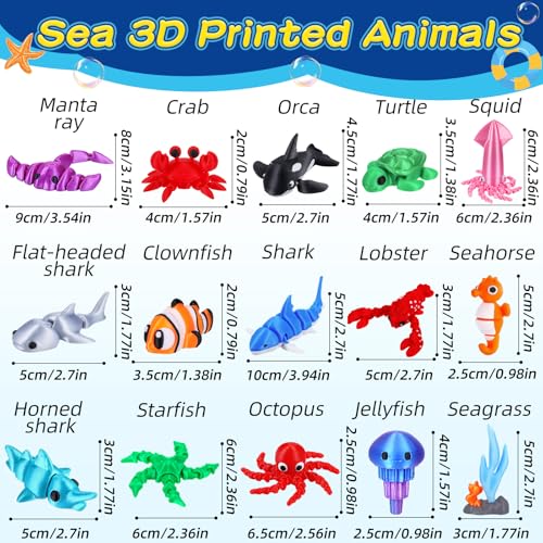 25 Pcs 3D Printed Ocean Animals Set, Flexible Articulated Mini Sea Animal Figurines Fidget Toy Desk Pets, Ideal for Party Favors Birthday Gifts Office Desktop Home Decor - style: 25Pcs-3D Ocean Animals