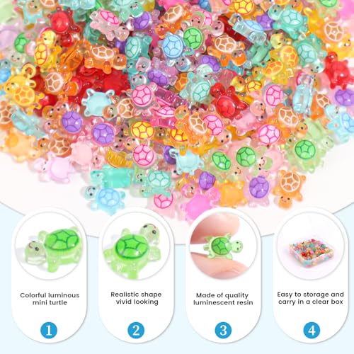 300pcs Mini Resin Turtles Luminous Tiny Turtle for Crafts Dollhouse Miniatures Mini Resin Things Animals for Fairy Garden Micro Landscaping Decoration Home Decor, 10 Colors(0.23 * 0.35inch) - color: 300pcs Mini Resin Turtles(0.23 * 0.35inch)