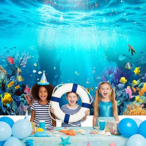 Deep Sea Underwater Backdrop 12x10ft Under The Sea Blue Ocean Sunlight Seabed Aquarium Photography Background, Turtle Tropical Fish Coral Diving Birthday Party Photo Studio Props - color: Blue1, size: 12x10ft