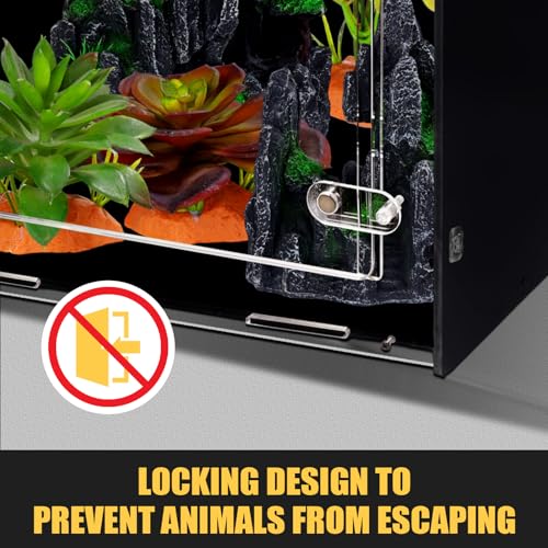 8" x 8" x 12" PVC Reptile Enclosure, Ventilated Arboreal Tank for Geckos & Juvenile Reptiles, Escape-Proof Front Opening Terrarium with Screen Top & Acrylic Door - size: 8"8"12"