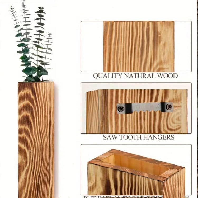 Wall Vases Set of 3 with Artificial Plants Wooden Hanging Planter Vases for Farmhouse, Modern & Rustic Home Decor Living Room, Bedroom, Kitchen, Office Decoration with Faux Greenery