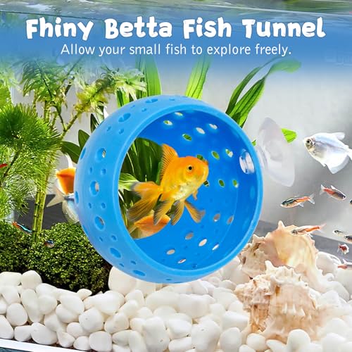 Fhiny Betta Hideout, 2 PCS Aquarium Fish Tunnel with Suction Cup Tank Tunnel Shrimp Cave Aquarium Ornament Fish Tank Accessories for Shrimp Betta Guppy Hiding Resting (Blue)
