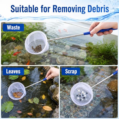 Aquarium Fish Net, Aquarium Shrimp Net 4 Inch Small Fish Tank Shrimp Net with 8.6" to 39" Long Extendable Stainless Steel Handle Round Fine Mesh Aquarium Debris Cleaning Tools