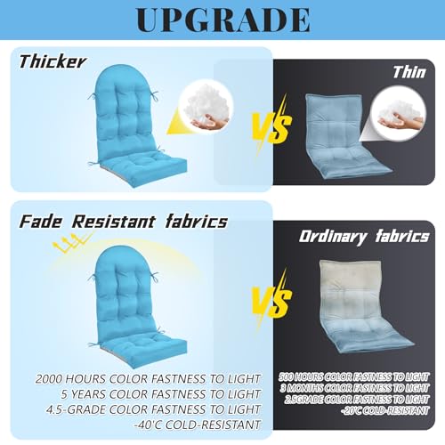 Geelin 2 Pcs Outdoor Patio Chair Cushion Thick High Back Adirondack Chair Cushion Tufted Weather & Fade Resistant Anti-Slip Outside Rocking Chairs Pads with Ties, 44 x 19 x 4 Inch (Light Blue) - color: Light Blue