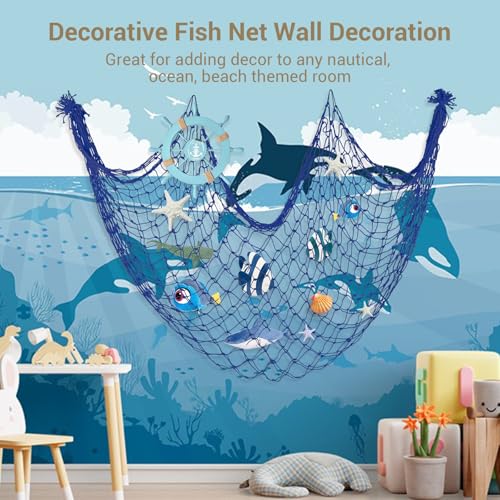 2 Pack Fish Net Decorations, 80x40 Inch Navy Blue Fishing Net Decor for Under The Sea Hawaiian Beach Theme Party, 3mm Thick Natural Cotton Versatile Nautical Netting for Party Wall Table Ceiling Decor - color: Dark Blue, size: Large - 2 Pack