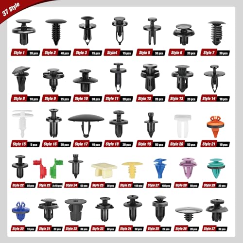 Nilight 1295Pcs Car Push Retainer Clips Auto Fasteners Kit-37 Sizes Nylon Bumper Fender Rivets with 5 Fasteners Remover 10 Cable Ties for Toyota GM Ford Honda Chevy BMW Benz Audi Nissan - color: 1295Pcs