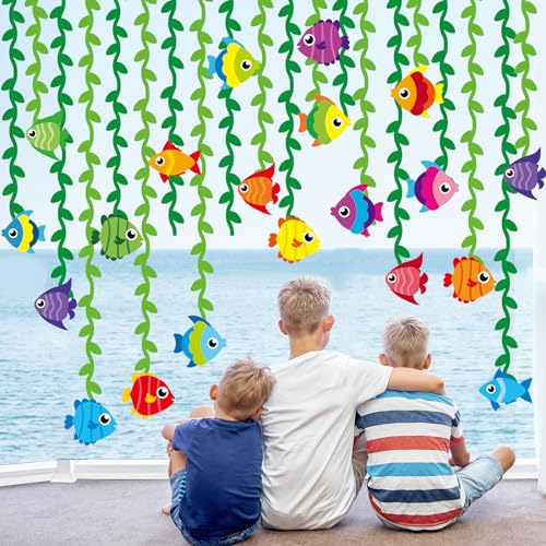 Naozinebi 20 Pcs Tropical Fish Garland Kit Under the Sea Party Decorations Ocean Animals Banner Mermaid Streamers Strings Hanging Swirls for Kids Home Classroom Baby Shower Birthday Party Supply Favor
