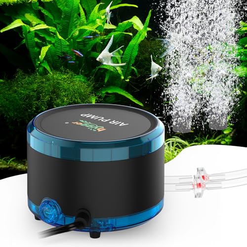 hygger Aquarium Air Pump Dual Outlet, Quiet Powerful Fish Tank Aerator 4W/8W, Adjustable Oxygen Pump with Air Stone, Bubbler for Fish Tank Up to 200 Gallon - size: 4W (Up to 120 Gallon)