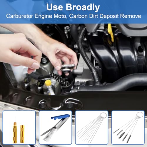 Carburetor Cleaning Kit, Premium Torch Tip Cleaner, Stainless Steel 13 Clean Line Set 10 Needles 5 Nylon Brushes 1 Pointed Picks for Small Engine Lawnmower Welding Stove Airbrush Spray Gun
