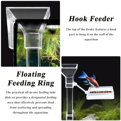 Shrimp Feeder Tube and Dish Set - Aquarium Fish Feeder with Feeding Ring and Cleaning Brush - Prevent Food Scattering