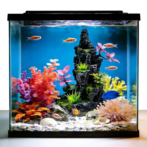 Small and Medium-Sized Aquarium Mountain Landscape Stone Decoration, Resin Rock Water Scenery cave Plant Decoration Fish Tank Accessories Beta Hidden cave Rockery Landscape -7.9 inches high