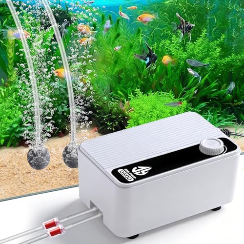 Aquarium Air Pump, Quiet Powerful Fish Tank Air Pump, Adjustable Fish Tank Bubbler with Air Stone, 2.3W/5.5W/8W Bubbler for Aquarium Fish Tank for Small Medium Large Fish Tank Up to 200 Gallon - size: 5.5 W(Tank Up to 120 Gallon Aquariums)