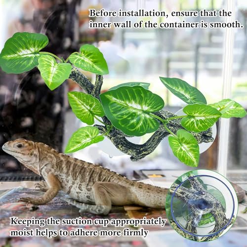 Snake Climbing Branch, 2 Pcs Resin Reptile Corner Branches for Climbing with Suction Cup, Bearded Dragon Tank Plant Decor Gecko Enclosure Ornament Terrarium Accessories for Lizard Corn Snake - color: Green With White