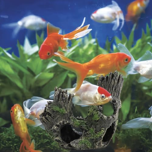 Aquarium Tree Trunk, Hollow Landscape Stump Wood House Resin Ornament Hideout Caves Rocks Decor Fish Tank Hole Stone Decoration Accessories Betta Cichlid Turtles Small Lizards Reptiles Amphibians - size: Type 2