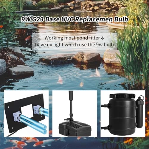 9W UV Light Bulb, Outdoor Pond UV Light Clarifier Compatible with JUP-01 UVE9 CF400 CF500 UVCP-9, Light for Fish/TurtleTank/Aquarium, 2 PCS 9W Pond Lights for G23 Base - size: 9W-UVLB-2P
