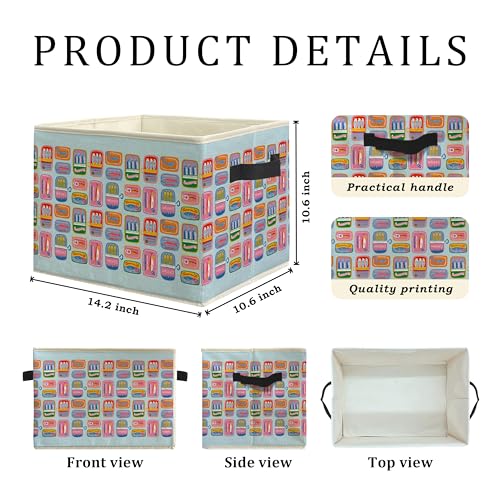 Blue Coastal Beach Sardine Fish Storage Bin Box, Trendy Seafood Ocean Collapsible Storage Basket Organizer for Boys Bedroom Bathroom Beach House Clothes Toys Books, Toybox for Boys