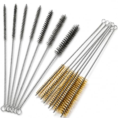 14-Piece Wire Bore Brush Set, 12" Long Tube Cleaning Brushes (Stainless Steel & Brass), 1/4"–1" Flexible Pipe Brushes for Metal, Tubes & Engine Parts
