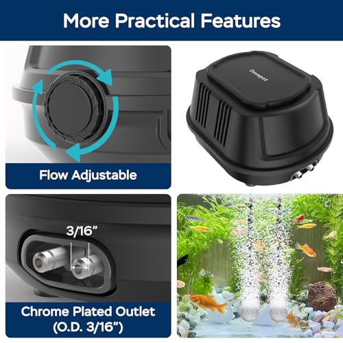 Pond Aerators for Outdoor Koi Ponds, Air Pump for Pond up to 1800 Gallons, All-in-One Flow Adjustable Pond Aeration Kit Pond Deicer with Double Outlet Airline Tubing Air Stones Check Valves - size: Up to 1800 Gallon