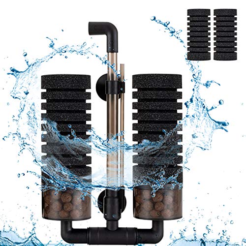 hygger Sponge Filter, Aquarium Filter Double Sponge Replaceable Media with 4 Biochemical Sponges and 1 Bag of Filtered Ceramic Balls Ultra Quiet Filter Fish Tank (S/M) (M for 15 to 55 Gallon Tank) - size: M for 15 to 55 gallon tank