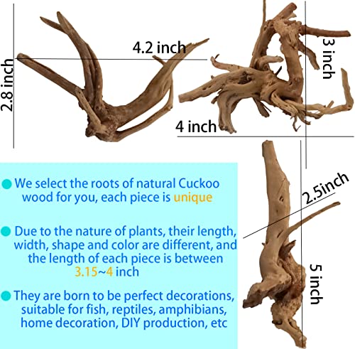 Vmiapxo 8 Pieces Natural Driftwood for Aquarium Decor, Assorted Sinkable Spider Wood, Reptile Drift Wood Branches Fish Tank Decorations (3.15''-4'') - size: 3.15"- 4"