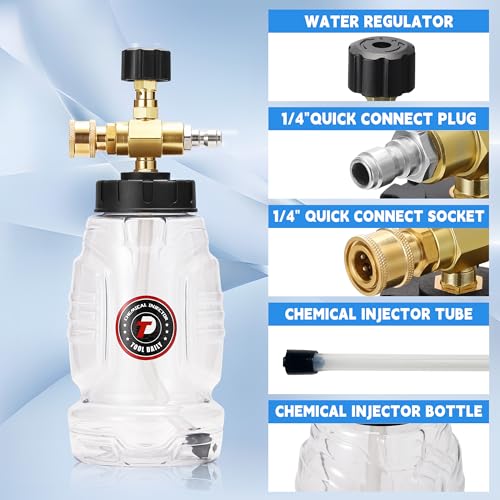 Tool Daily Chemical Injector for Pressure Washer, Adjustable Chemical Injector Bottle with Straw, Black Soap Nozzle, 1/4” Quick Connect, 3600 PSI - style: Chemical Injector