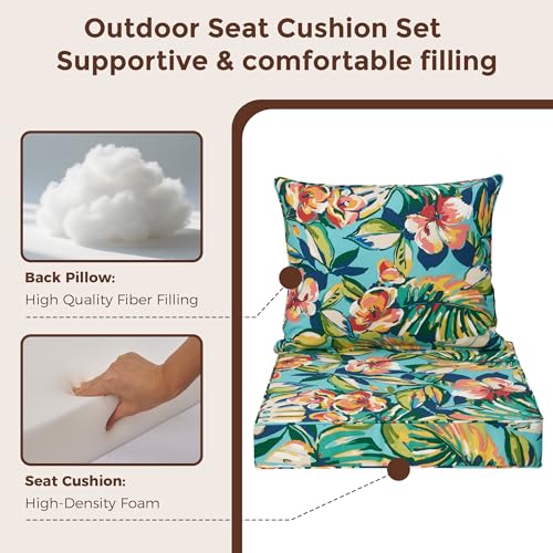 FUNHOME Outdoor Seat Cushion Set 24 x 24 x 4 Inch,Water Resistant Outdoor Chair Cushions for Patio Furniture,Thick Deep Seating Pads for Outside Chair Sofa Couch, Rosario Flower Leaf - color: Rosario Flower Leaf