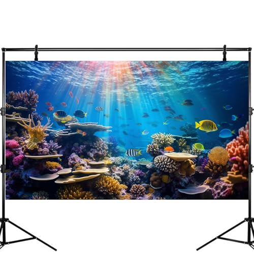 Ocean Fish Tank Background Underwater Coral Reef Aquarium Background Under The Sea Terrarium Backgrounds Cave Sunlight Fish Tank Backdrop Tropical Fish Aquarium Backdrop Backgrounds 24x12in - color: Blue, size: 24(W)x12(H)inches/ 60(W)*30cm(H)