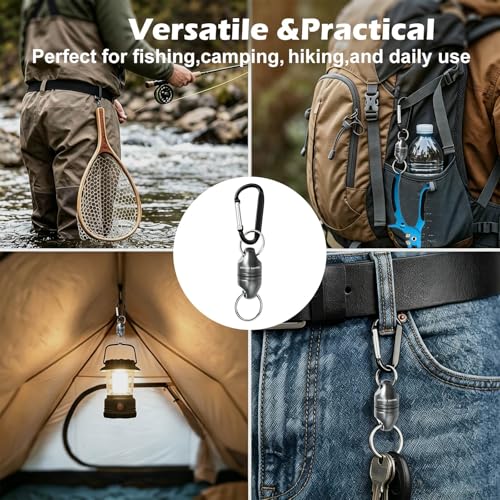 Magnetic Net Release for Fly Fishing, Aluminum Magnetic Quick Release Keychain, Fly Fishing Net Magnet Holder Retractor with Carabiner